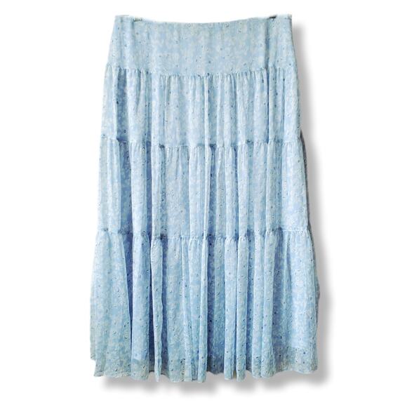 Lauren Pastel Blue Tiered Chiffon Maxi Skirt 12 Peasant Feminine Romantic Flaw - Picture 1 of 10